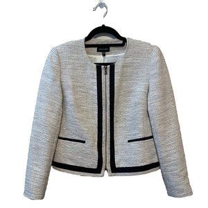 Judith & Charles Cream White Cotton Tweed Zipper Blazer